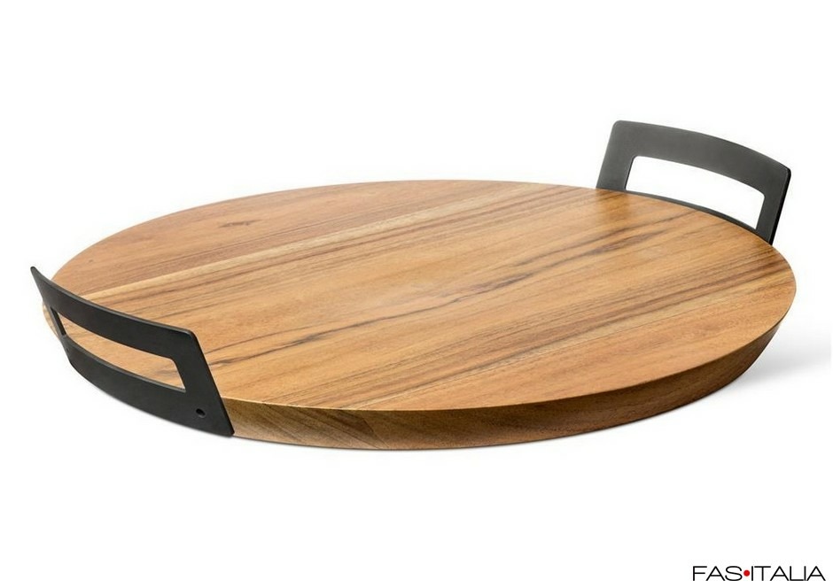 Tagliere tondo in legno con maniglie