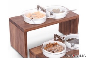 Espositore in legno noce alto con 2 ciotole coperte Espositore in legno noce alto con 2 ciotole coperte