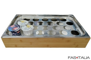 Portayogurt refrigerato con base in legno Portayogurt refrigerato con base in legno